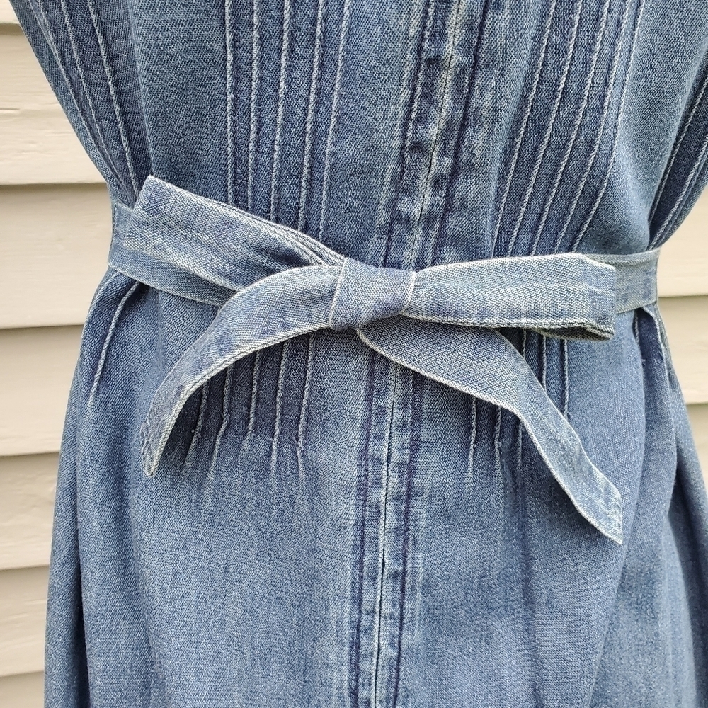 Vintage 90s y2k Floral Embroidered Denim Baptist Homeschool Mom Jumper Dress 6 - Picture 8 of 10